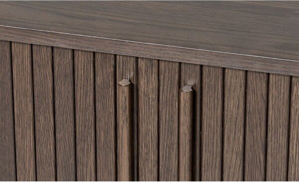 Кафяв скрин от декор от дъб с плъзгащи се врати 140x76x45 cm Meta – Unique Furniture
