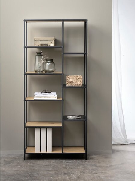 Библиотека от декор от дъб в черен и естествен цвят 80x180x35 cm Altino – Unique Furniture