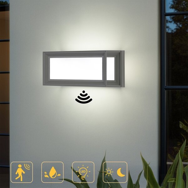 Brilagi - LED външно стенно осветително тяло със сензор PARKER LED/12W/230V сиво IP44
