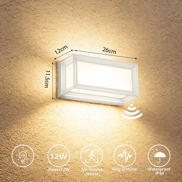 Brilagi - LED външна стенна лампа с сензор PARKER LED/12W/230V бяла IP44