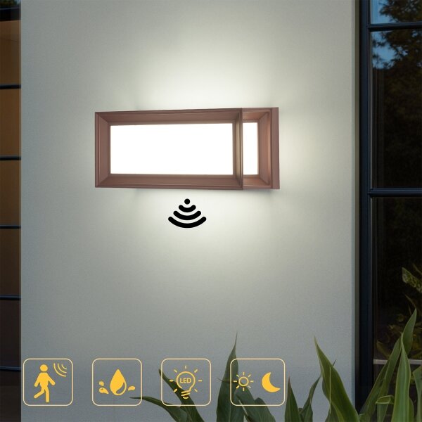 Brilagi - LED външна стенна лампа с сензор PARKER LED/12W/230V кафява IP44