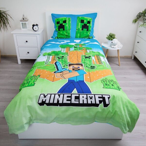 Единично памучно детско спално бельо със светещ ефект 140x200 cm Minecraft "Jungle Fight" – Jerry Fabrics