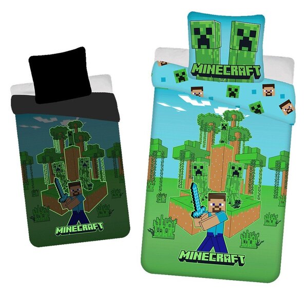 Единично памучно детско спално бельо със светещ ефект 140x200 cm Minecraft "Jungle Fight" – Jerry Fabrics