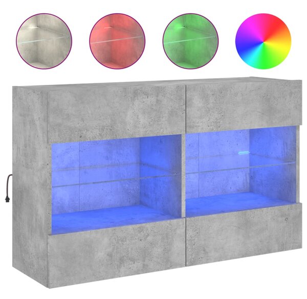 VidaXL Стенен ТВ шкаф с LED осветление, бетонно сив, 98,5x30x60,5 см