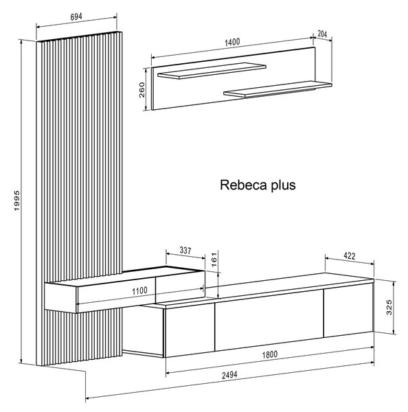 Секция Rebeca plus - 249.5 х 199.5 х 42 cm, различни цветове, мат