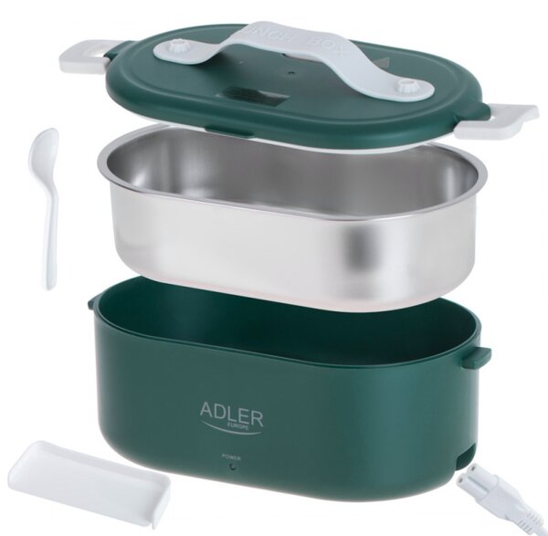 Електрическа кутия за обяд Adler AD 4505, 800 ml, До 50C, Стоманен съд за храна, Зелен