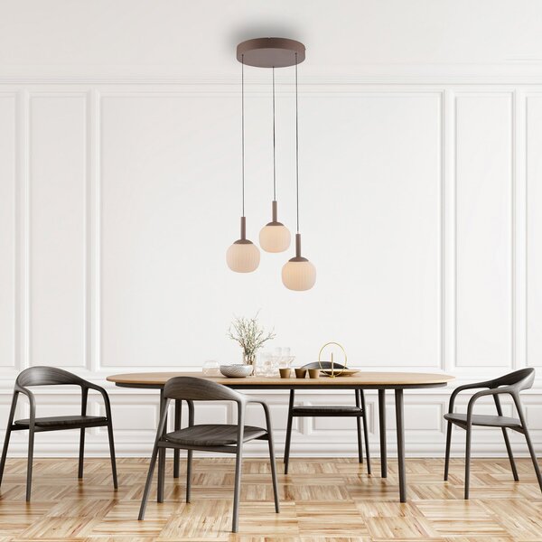 JUST LIGHT. GmbH LED висяща лампа Nami, 3 лампи, кръгла, пясъчен цвят, бяла, стъкло, желязо, Затъмняване, Бежов, Дневна/трапезария, Стъкло, Глобус