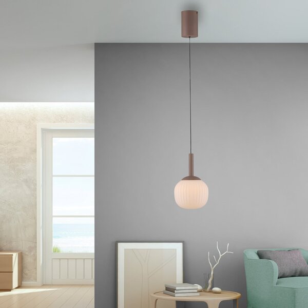 JUST LIGHT. GmbH LED висяща лампа Nami, с 1 лампа, бяла/пясъчна, стъкло, желязо, Затъмняване, Бежов, Дневна/трапезария, Стъкло, Глобус
