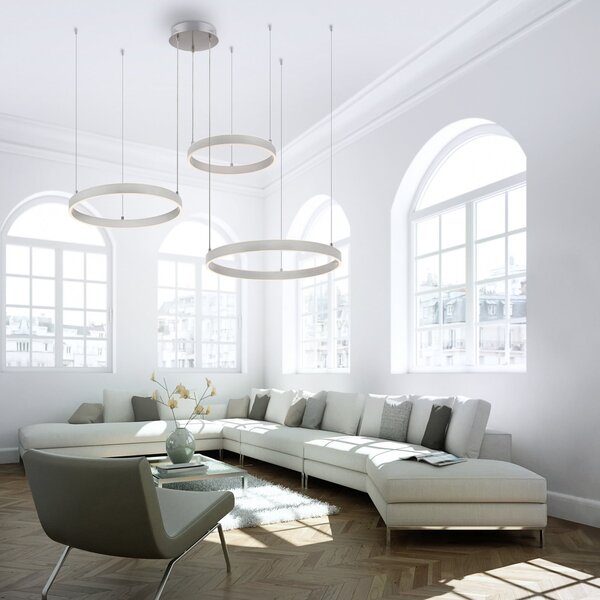 JUST LIGHT. GmbH LED висяща лампа Lilluti, сребриста, желязо, алуминий, 3 пръстена, Затъмняване, Металик, Дневна/трапезария, Метал, Модерен