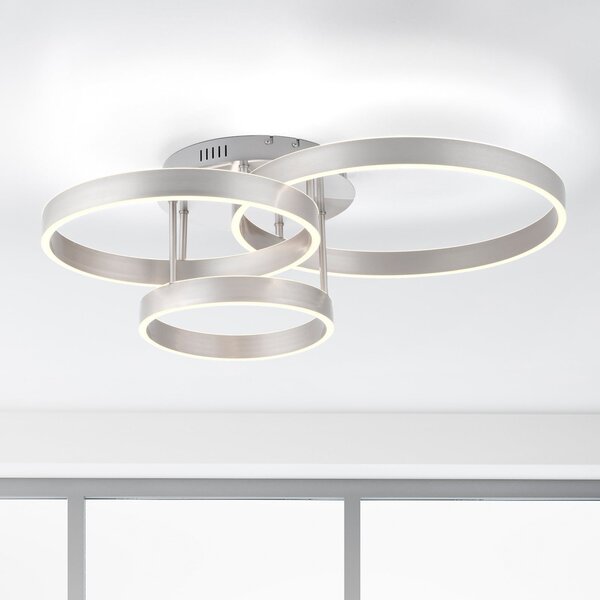 JUST LIGHT. GmbH LED таванна лампа Lilluti, сребриста, желязо, алуминий, 3 пръстена, Затъмняване, Металик, Дневна/трапезария, Метал, Модерен