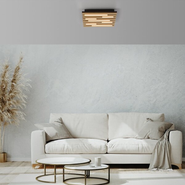 JUST LIGHT. GmbH LED таванна лампа „Акустика“, 30 x см, естествено дърво, метал, Дърво, Дневна/трапезария, Дървесина, Модерен