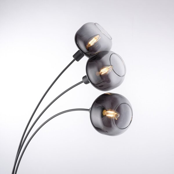 JUST LIGHT. GmbH Стойка за осветление Zea, 3 лампи, димно сиво/черно, стъкло, E14, Сив, Дневна/трапезария, Стъкло, Модерен