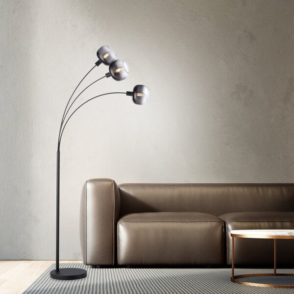 JUST LIGHT. GmbH Стойка за осветление Zea, 3 лампи, димно сиво/черно, стъкло, E14, Сив, Дневна/трапезария, Стъкло, Модерен
