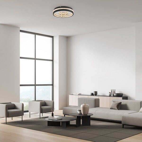 JUST LIGHT. GmbH LED таванна лампа „Ханни“, черна, желязо, алуминий, кристален вид, Черен, Дневна/трапезария, Метал, Модерен