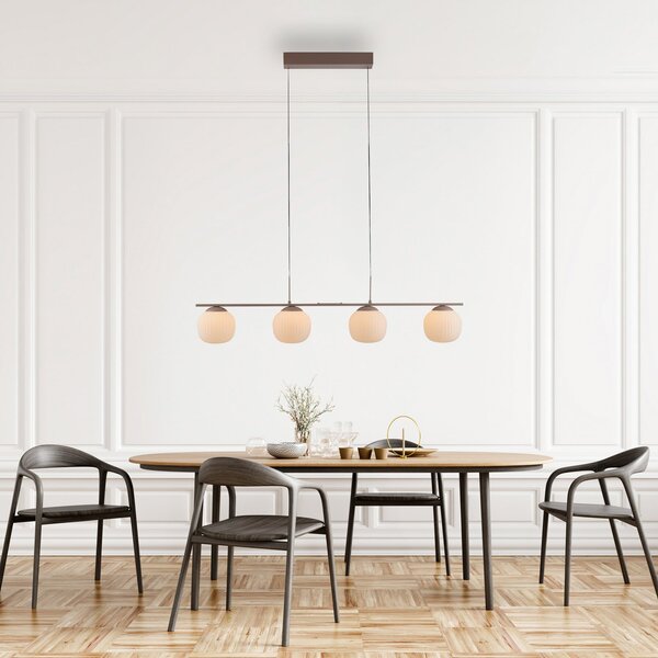 JUST LIGHT. GmbH LED висяща лампа Nami, 4 лампи, дълга, пясъчен цвят, бяла, стъкло, желязо, Затъмняване, Бежов, Дневна/трапезария, Стъкло, Глобус
