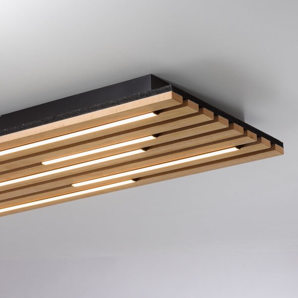 JUST LIGHT. GmbH LED таванна лампа „Акустика“, 80 x 30 см, естествено дърво, метал, Дърво, Дневна/трапезария, Дървесина, Модерен