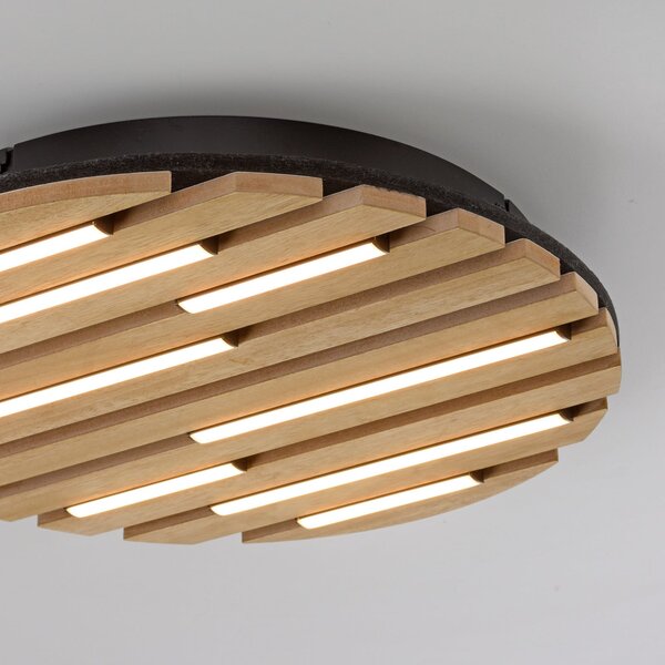 JUST LIGHT. GmbH LED таванна лампа „Акустика“, Ø 38 см, естествено дърво, метал, Дърво, Дневна/трапезария, Дървесина, Модерен