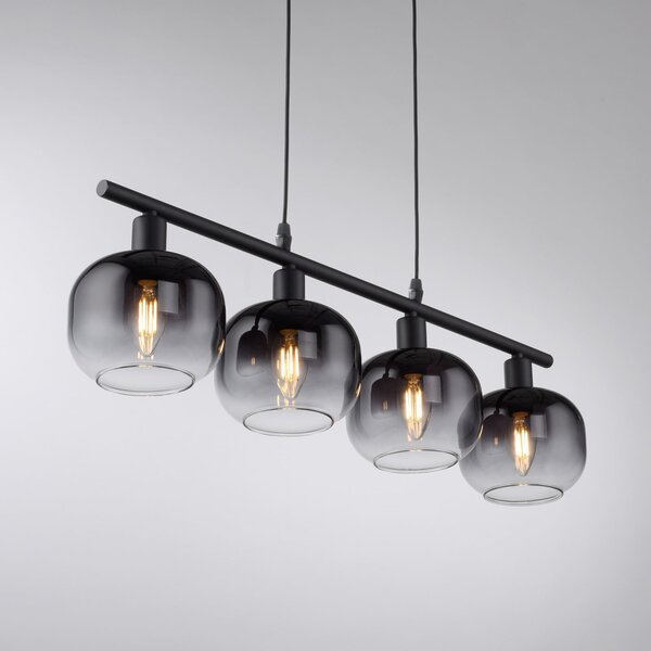 JUST LIGHT. GmbH Висяща лампа Zea, 4 лампи, димно сиво/черно, стъкло, E14, Сив, Дневна/трапезария, Стъкло, Модерен