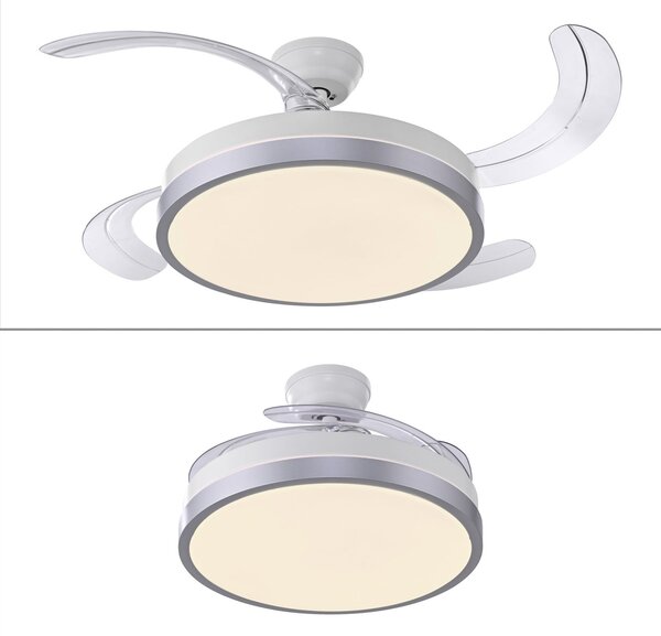 JUST LIGHT. GmbH LED тавански вентилатор Kopta, сребрист, CCT, с дистанционно управление, Ø 107, Затъмняване, Металик, Дневна/трапезария, Метал, Модерен