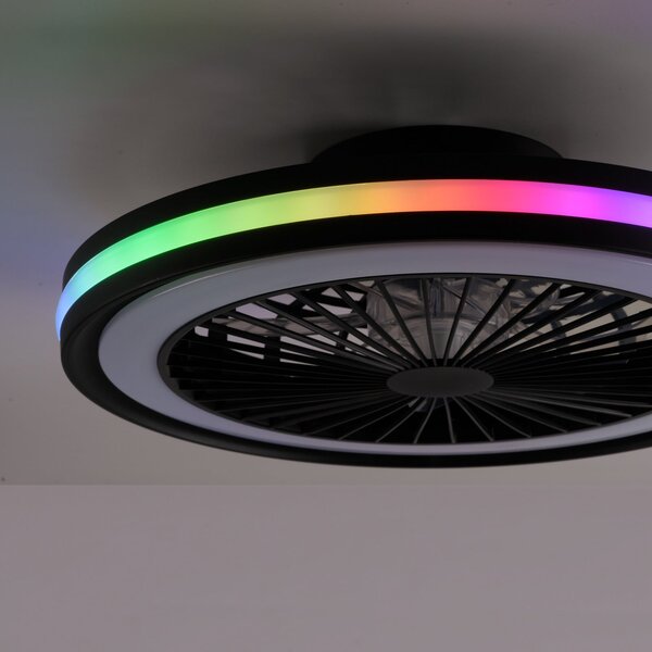 JUST LIGHT. GmbH LED тавански вентилатор „Brandon“, черен, RGBW, CCT, Ø 46,5 см, Затъмняване, Черен, Дневна/трапезария, Пластмаса, Модерен