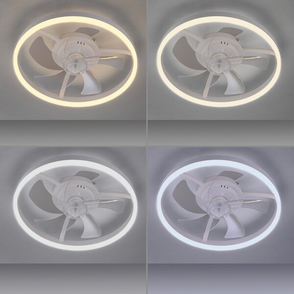 JUST LIGHT. GmbH LED тавански вентилатор Rita, бял, CCT, дистанционно управление, Ø 50 см, Затъмняване, Бял, Дневна/трапезария, Метал, Модерен