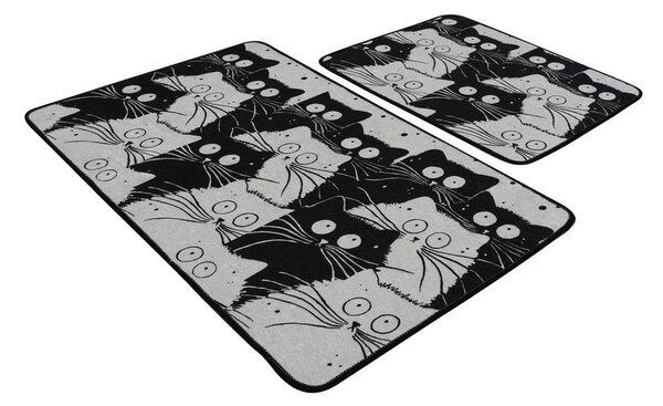 Черни/сиви килими за баня в комплект 2 бр. 60x100 cm White Cats – Foutastic