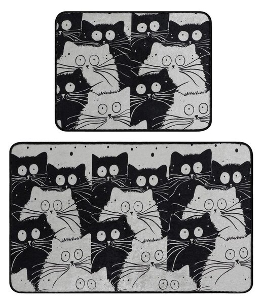 Черни/сиви килими за баня в комплект 2 бр. 60x100 cm White Cats – Foutastic