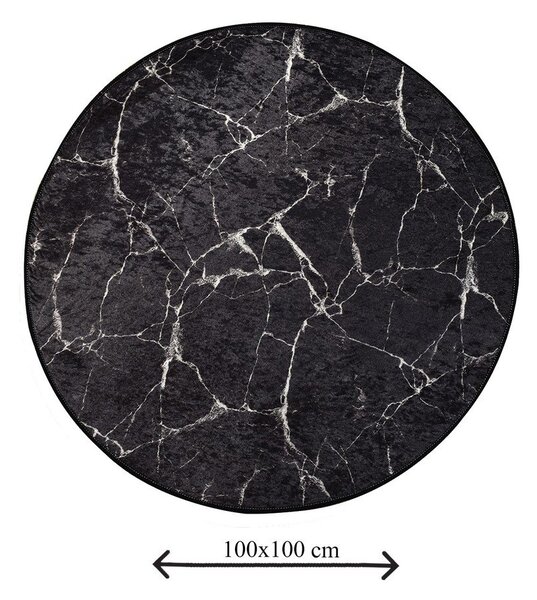 Черен килим за баня ø 100 cm Marble – Foutastic