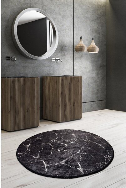 Черен килим за баня ø 100 cm Marble – Foutastic