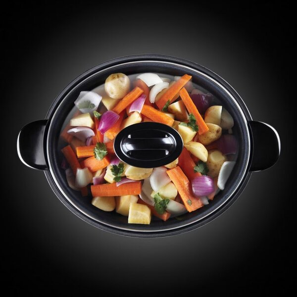 Уред за бавно готвене Russell Hobbs MaxiCook 22750-56, 200 W, 6 l, 3 температурни настройки, Таймер, Подвижна тенджера, Сребрист/черен
