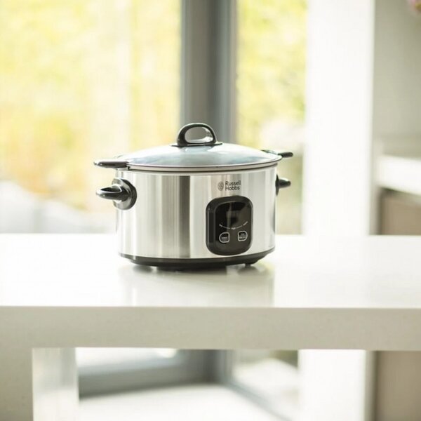 Уред за бавно готвене Russell Hobbs MaxiCook 22750-56, 200 W, 6 l, 3 температурни настройки, Таймер, Подвижна тенджера, Сребрист/черен