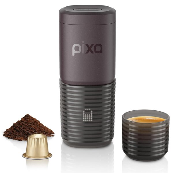 Преносима еспресо машина Wacaco Pixapresso, 20 bar, 9000 mAh, 120 мл, Мляно + капсули, LED тъч контрол, Тъмно бордо