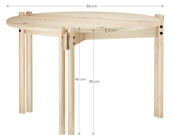 Кръгла масичка за кафе от масивен бор естествена ø 60 cm Sticks – Karup Design