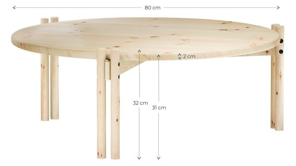 Кръгла масичка за кафе от масивен бор естествена ø 80 cm Sticks – Karup Design