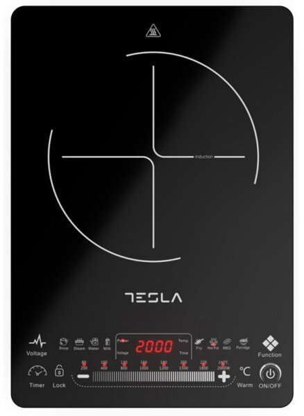 Индукционен котлон Tesla IC400B, 2000W, Touch screen, LED дисплей, 9 програми, 8 нива на мощност, Таймер, Черен