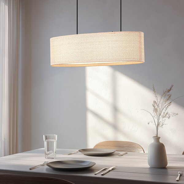 Lindby висяща лампа Soula, 78 cm, бежова, пластмаса, E27, Затъмняване, Бежов, Дневна/трапезария, Пластмаса, Къща в провинцията / Рустик
