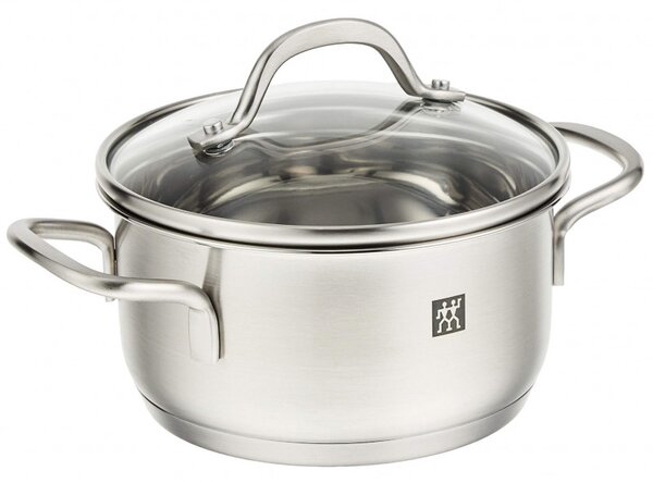 Тенджера Zwilling Pico 66652120, 0.8 л, 12 см, Стъклен капак, Неръждаема стомана 18/10, Фурна и Индукция, Сребрист