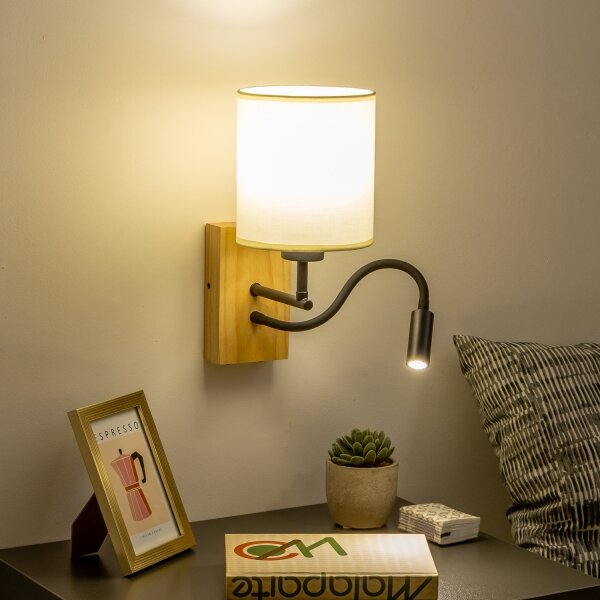 Brilagi -LED Гъвкав аплик NUBILA WOOD 1xE27/25W/230V + LED/3W дъб/черен/кремав