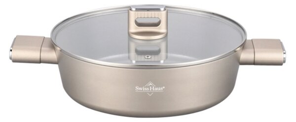 Плитка тенджера Swiss Haus SH-SCLC24CH, 2.8 л, 24 см, Sapphire-керамично покритие, Фурна до 160°C, Индукция, Шампанско