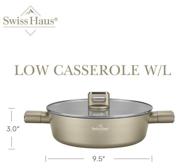 Плитка тенджера Swiss Haus SH-SCLC24CH, 2.8 л, 24 см, Sapphire-керамично покритие, Фурна до 160°C, Индукция, Шампанско