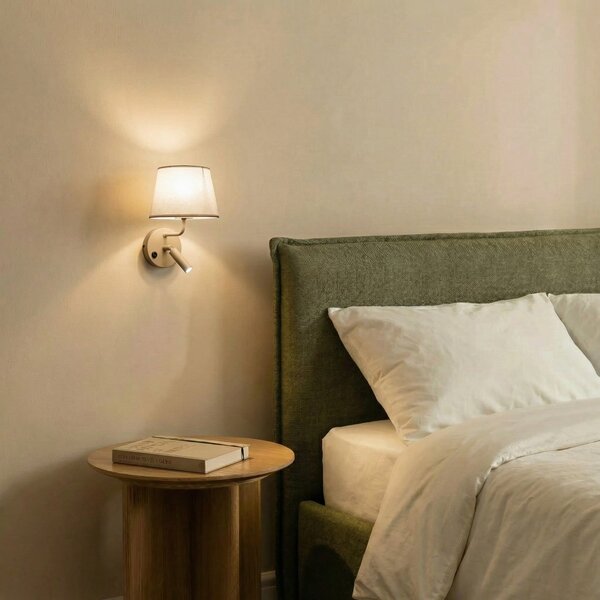 TK Lighting Стена лампа Maja, пясък, текстил, за четене, височина 25 cm, Затъмняване, Бежов, спалня, Плат / текстил