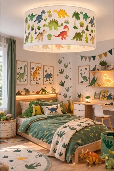 Детско таванно осветително тяло KIDS ROOM 1xE27/60W/230V Ø 40 см с мотив динозавър