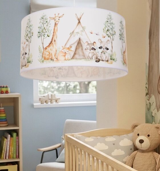 Детски полилей KIDS ROOM 1xE27/60W/230V, диам. 40 см, с фигурки на животни