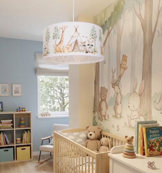 Детски полилей KIDS ROOM 1xE27/60W/230V, диам. 40 см, с фигурки на животни