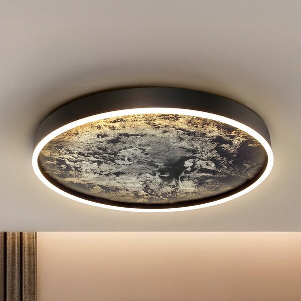 Schuller Valencia LED осветление за таван Stone Ø 60 cm, CCT, черно, метал, акрил, Черен, Дневна/трапезария, Метал, Модерен