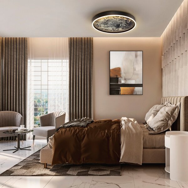 Schuller Valencia LED осветление за таван Stone Ø 60 cm, CCT, черно, метал, акрил, Черен, Дневна/трапезария, Метал, Модерен