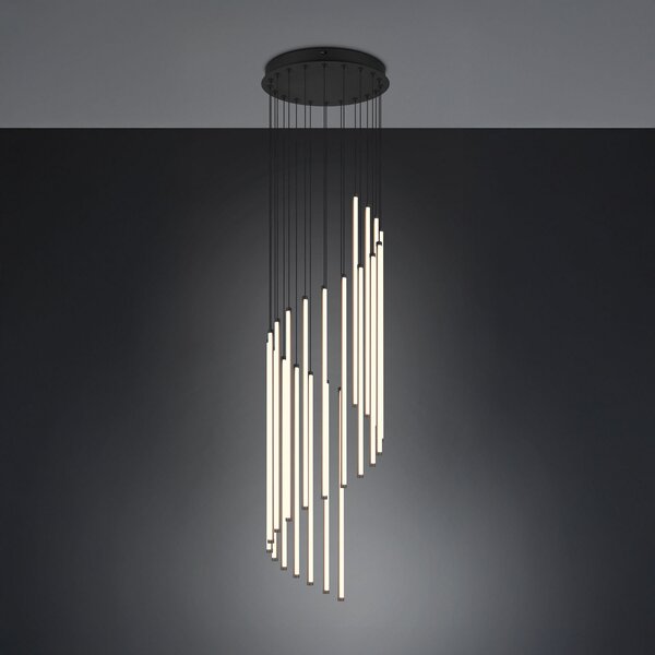 Trio Lighting LED висяща лампа Baxter, черна, Ø 37 cm, метал, CCT димируема, Затъмняване, Черен, Дневна/трапезария, Метал, Модерен