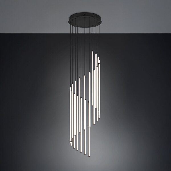 Trio Lighting LED висяща лампа Baxter, черна, Ø 37 cm, метал, CCT димируема, Затъмняване, Черен, Дневна/трапезария, Метал, Модерен
