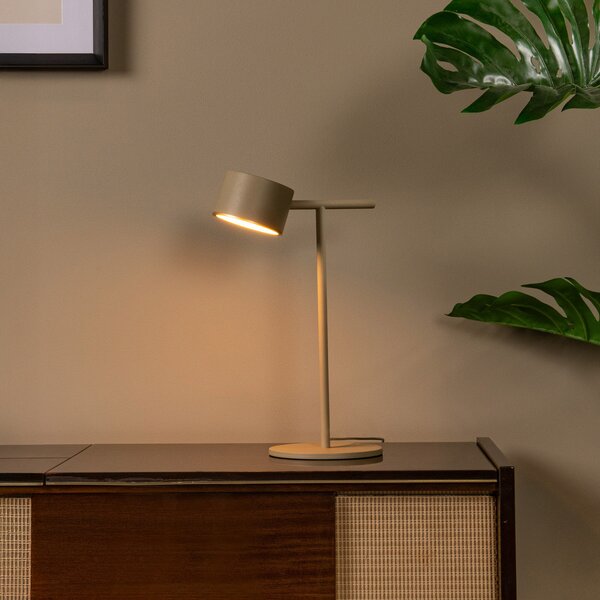 Lucide LED настолна лампа Gian, сиво-кафяво, височина 40 cm, метал, Затъмняване, Бежов, Дневна/трапезария, Метал, Модерен