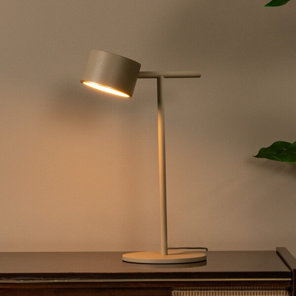 Lucide LED настолна лампа Gian, сиво-кафяво, височина 40 cm, метал, Затъмняване, Бежов, Дневна/трапезария, Метал, Модерен